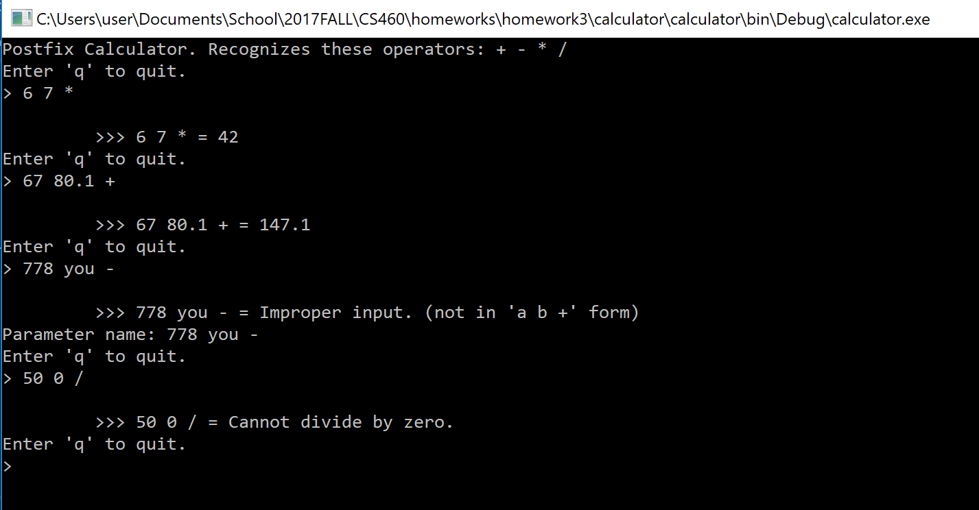 C# Postfix Calculator Output