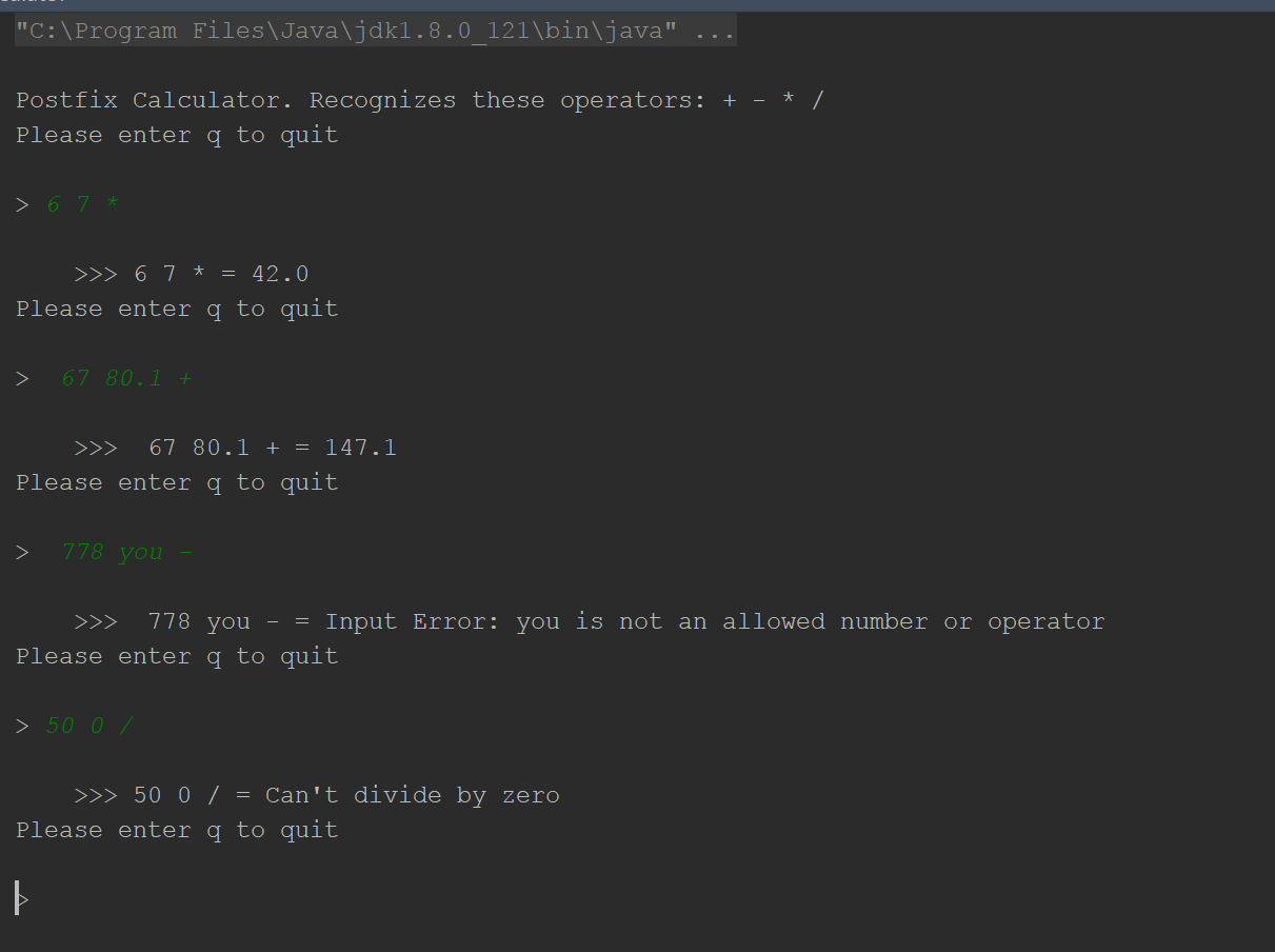 Java Postfix Calculator Output