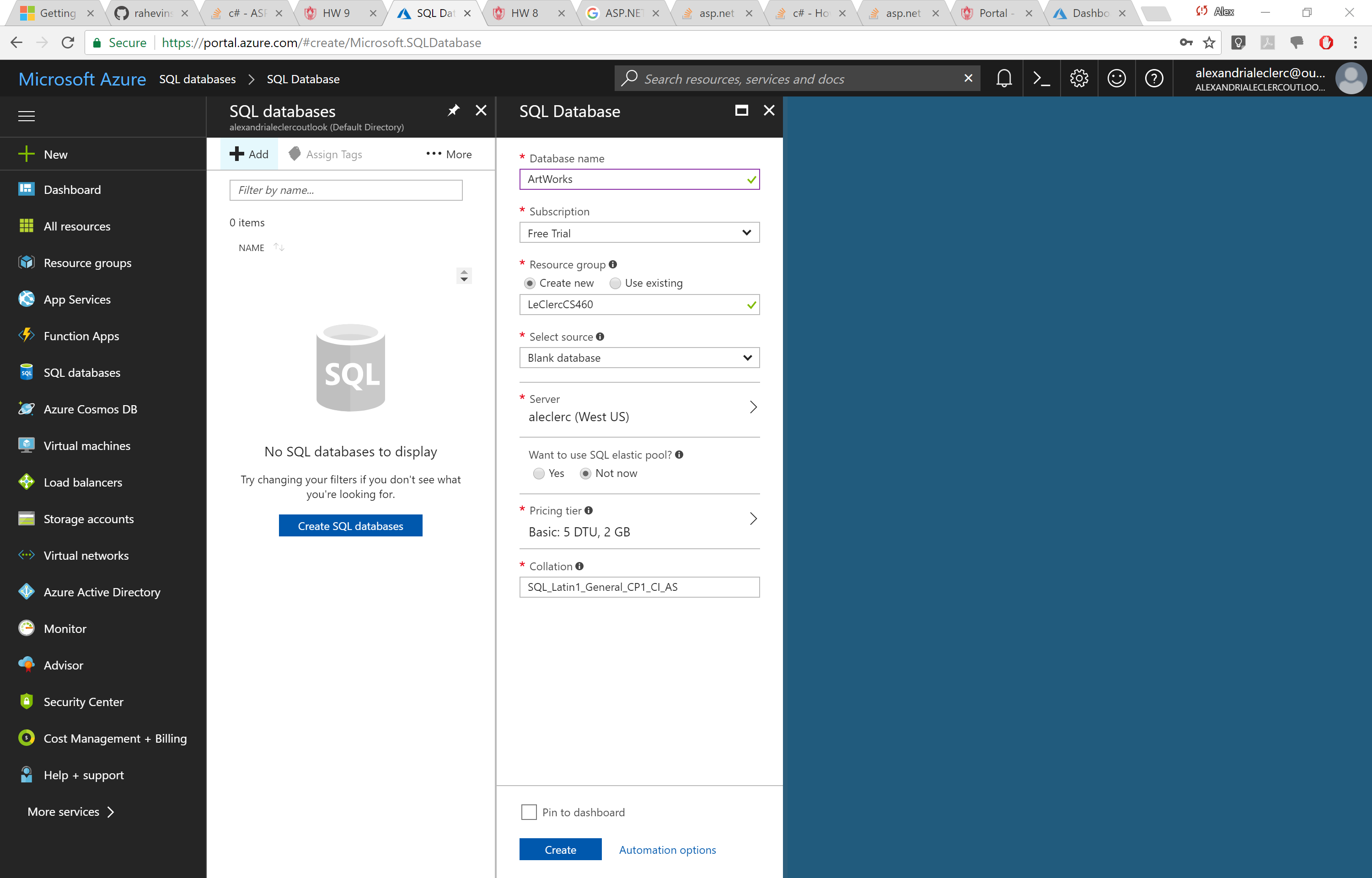 Add Database in Azure