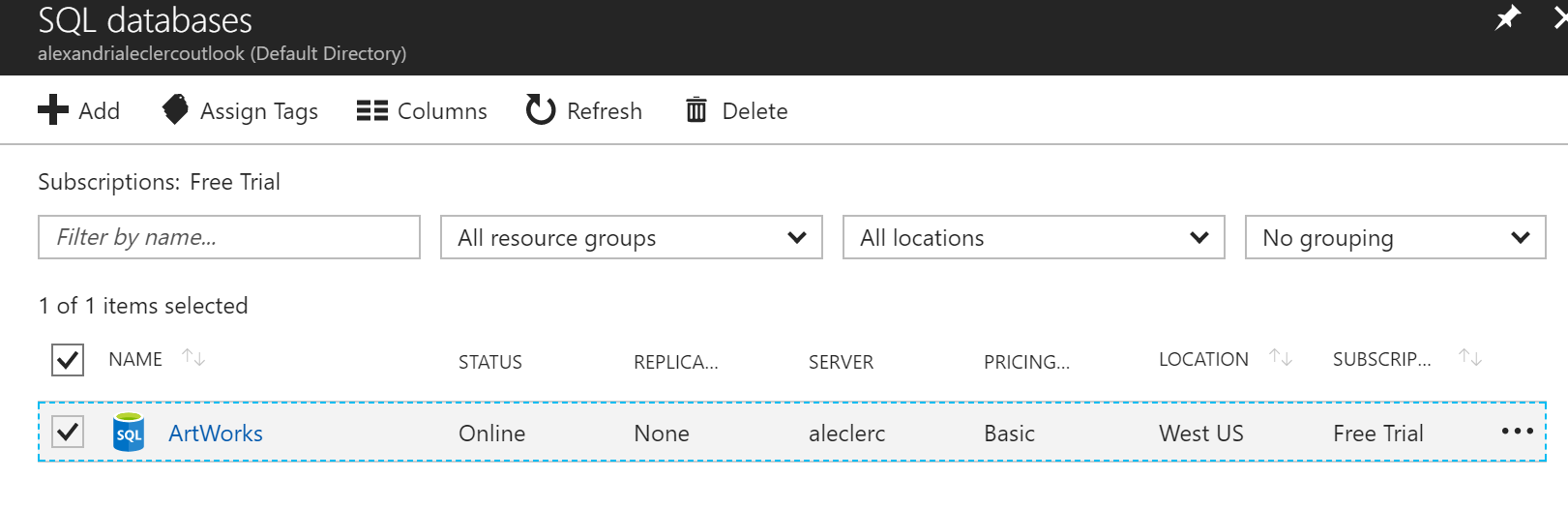 Selecting SQL Database